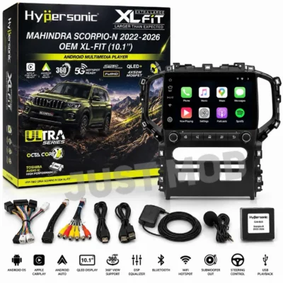 Hypersonic XL-Fit Android Multimedia Player for Mahindra Scorpio-N 2022-2026 | 10.1 Inch QLED Display | Apple CarPlay & Android Auto | 5G Ready