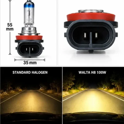 Walta H8 100w 3000k Headlight Bulb +150% Extra Power Yellow Bulb Pack of 2