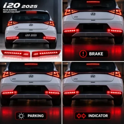 i20 2025 Rear Bumper Reflector Light 3 Function Matrix | Brake, Parking, Indicator | Pack of 2