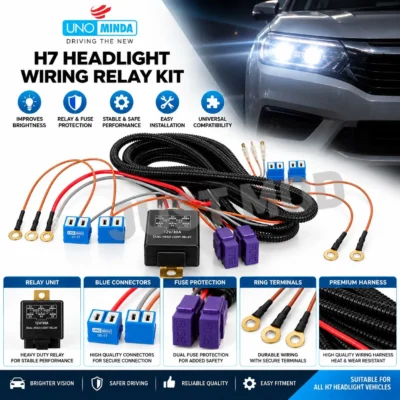 UNO Minda Headlight Relay H7 High/Low Beam 12V 40Amp Original 100% Copper Wiring Pack of 1