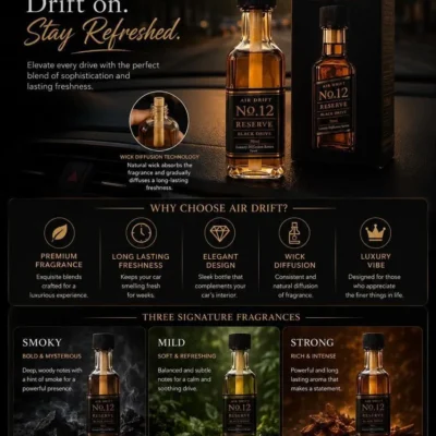 Air Drift No.12 Reserve Black Car Perfume Drive Premium – 70ml Luxury Car Fragrance (Pack of 1)