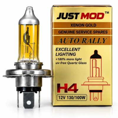 Xenon Gold (Yellow) Headlight Bulb H4 130/100W High / Low Beam 12V Auto Rally – +180% More Light Pack of 2