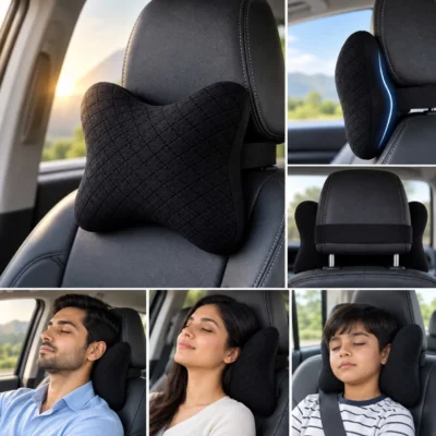 Premium Quilted Soft Foam Car & Office Neck Rest Pillow Pack of 2 – Black
