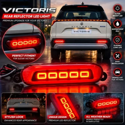 Victoris Rear Bumper Reflector Light 4 Function Brake Light | Parking | Reverse | Indicator | Pack of 2 Light