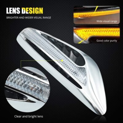 Universal Fit for Car Fender Vent Indicators Dual Color White / Yellow LED With Chrome | Premium Quality Pack of 2 Light (Left and Right)
