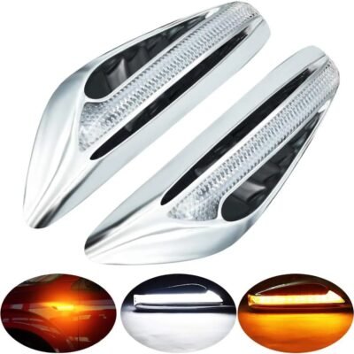 Universal Fit for Car Fender Vent Indicators Dual Color White / Yellow LED With Chrome | Premium Quality Pack of 2 Light (Left and Right)