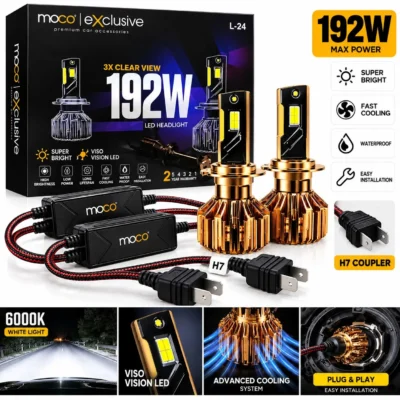 MOCO H7 192W LED Headlight Bulb Beam 23000LM 6000K Cool White | 2-Year Warranty