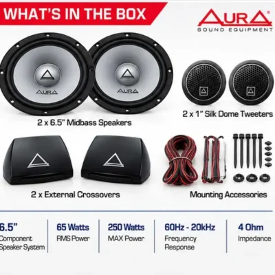 Aura Storm 6.5C-X 6.5-Inch Component Speaker System, 65W RMS, 250W Max Power, 4 Ohm Pack of 2